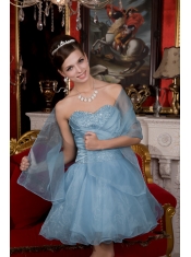Prom / Homecoming Dress Light Blue A-line / Pricess Sweetheart Mini-length Organza Beading