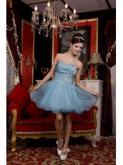 Prom / Homecoming Dress Light Blue A-line / Pricess Sweetheart Mini-length Organza Beading