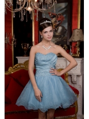 Prom / Homecoming Dress Light Blue A-line / Pricess Sweetheart Mini-length Organza Beading