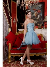 Prom / Homecoming Dress Light Blue A-line / Pricess Sweetheart Mini-length Organza Beading
