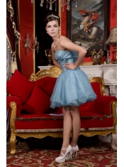 Prom / Homecoming Dress Light Blue A-line / Pricess Sweetheart Mini-length Organza Beading