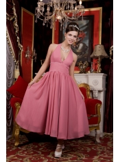 Prom / Homecoming Dress Light Pink A-line / Pricess Halter Tea-length Chiffon Beading
