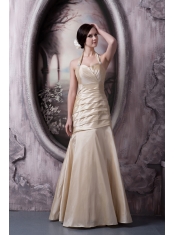 Prom Dress A-line Halter Floor-length Taffeta Ruch