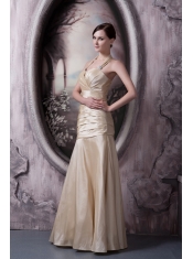 Prom Dress A-line Halter Floor-length Taffeta Ruch