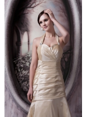 Prom Dress A-line Halter Floor-length Taffeta Ruch