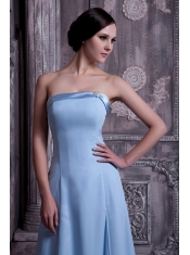 Prom Dress A-line Light Blue Strapless Brush Train Satin and Chiffon