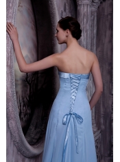 Prom Dress A-line Light Blue Strapless Brush Train Satin and Chiffon