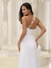 Prom Dress Appliques Decorate Shoulder Ruched Bodice High Slit