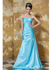 Prom Dress Aqua Blue Column Sweetheart Floor-length Taffeta Beading