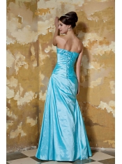 Prom Dress Aqua Blue Column Sweetheart Floor-length Taffeta Beading