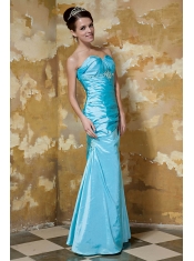 Prom Dress Aqua Blue Column Sweetheart Floor-length Taffeta Beading