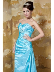 Prom Dress Aqua Blue Column Sweetheart Floor-length Taffeta Beading