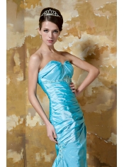 Prom Dress Aqua Blue Column Sweetheart Floor-length Taffeta Beading