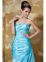 Prom Dress Aqua Blue Column Sweetheart Floor-length Taffeta Beading