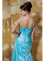 Prom Dress Aqua Blue Column Sweetheart Floor-length Taffeta Beading