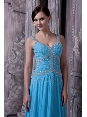 Prom Dress Aqua Blue Empire Straps Floor-length Chiffon Beading