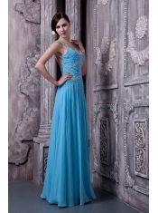 Prom Dress Aqua Blue Empire Straps Floor-length Chiffon Beading
