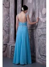 Prom Dress Aqua Blue Empire Straps Floor-length Chiffon Beading