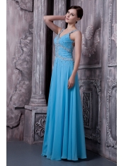 Prom Dress Aqua Blue Empire Straps Floor-length Chiffon Beading