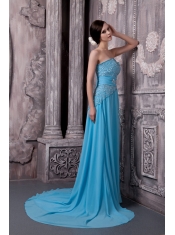 Prom Dress Aqua Blue Empire Sweetheart Court Train Chiffon Beading