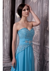 Prom Dress Aqua Blue Empire Sweetheart Court Train Chiffon Beading