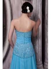 Prom Dress Aqua Blue Empire Sweetheart Court Train Chiffon Beading