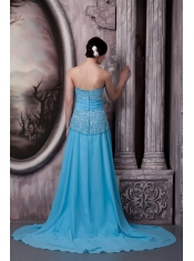 Prom Dress Aqua Blue Empire Sweetheart Court Train Chiffon Beading