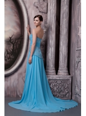 Prom Dress Aqua Blue Empire Sweetheart Court Train Chiffon Beading