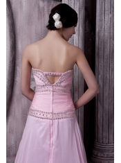 Prom Dress Baby Pink A-line Sweetheart Sweep Train Chiffon Beading