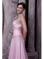 Prom Dress Baby Pink A-line Sweetheart Sweep Train Chiffon Beading