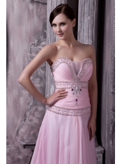 Prom Dress Baby Pink A-line Sweetheart Sweep Train Chiffon Beading