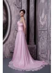 Prom Dress Baby Pink A-line Sweetheart Sweep Train Chiffon Beading