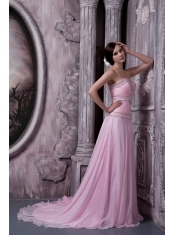 Prom Dress Baby Pink A-line Sweetheart Sweep Train Chiffon Beading