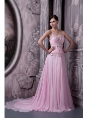 Prom Dress Baby Pink A-line Sweetheart Sweep Train Chiffon Beading