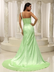 Prom Dress Beaded Decorate One Shoulder Ruched Bodice For Yellow Green