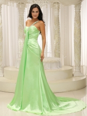 Prom Dress Beaded Decorate One Shoulder Ruched Bodice For Yellow Green