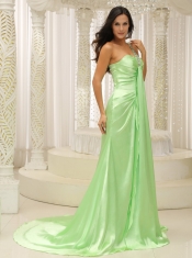 Prom Dress Beaded Decorate One Shoulder Ruched Bodice For Yellow Green