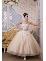 Prom Dress Beautiful A-line Strapless Ankle-length Tulle Appliques