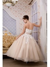 Prom Dress Beautiful A-line Strapless Ankle-length Tulle Appliques