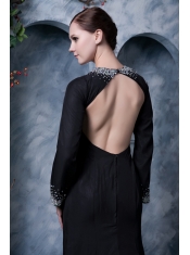 Prom Dress Black A-line V-neck Brush Train Chiffon Beading