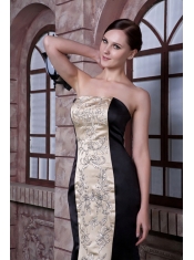 Prom Dress Black and Champagne Mermaid Strapless Floor-length Embroidery Taffeta