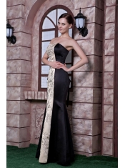 Prom Dress Black and Champagne Mermaid Strapless Floor-length Embroidery Taffeta