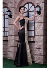 Prom Dress Black and Champagne Mermaid Strapless Floor-length Embroidery Taffeta