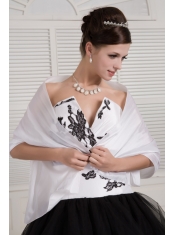 Prom Dress Black and White Ball Gown V-neck Floor-length Tulle Embroidery