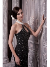 Prom Dress Black Column Halter Brush Train Elastic Woven Satin Beading