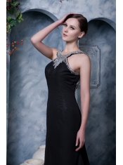 Prom Dress Black Column Scoop Watteau Train Chiffon Beading