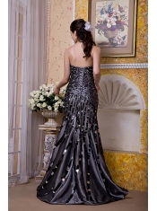Prom Dress Black Column Strapless Floor-length Taffeta Sequins