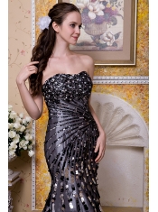 Prom Dress Black Column Strapless Floor-length Taffeta Sequins