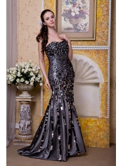 Prom Dress Black Column Strapless Floor-length Taffeta Sequins