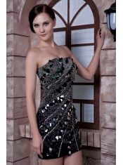 Prom Dress Black Column Strapless Mini-length Taffeta Sequins and Beading
